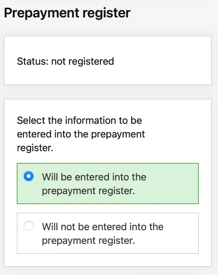 image from omavero website on prepayment registration