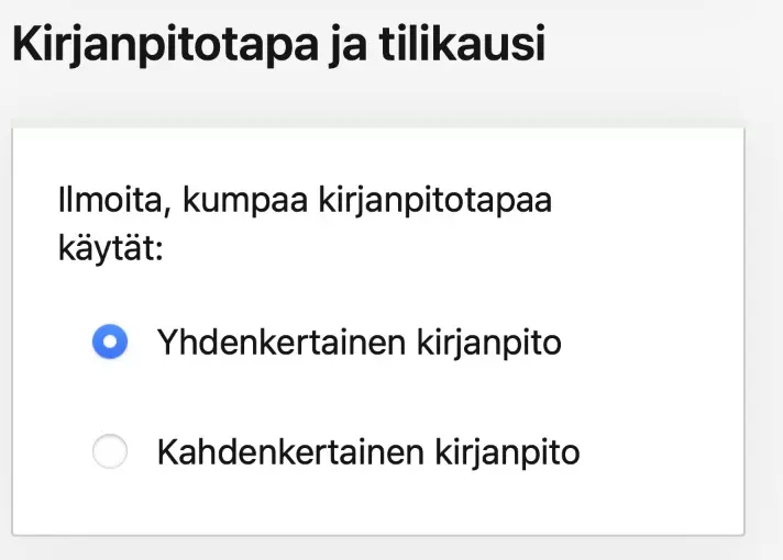 OmaVero-näkymä kirjanpitotavan ja tilikauden valinnasta