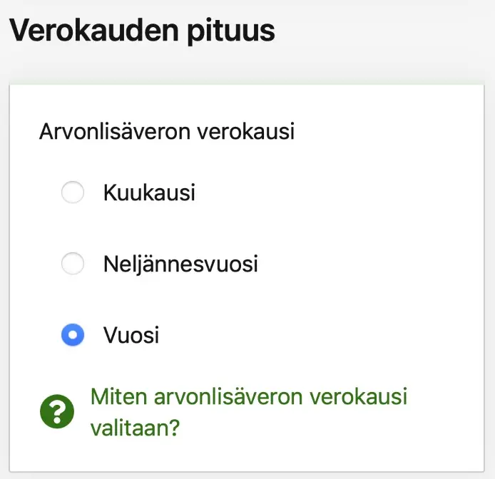 OmaVero-näkymä ALV-verokauden valinnasta