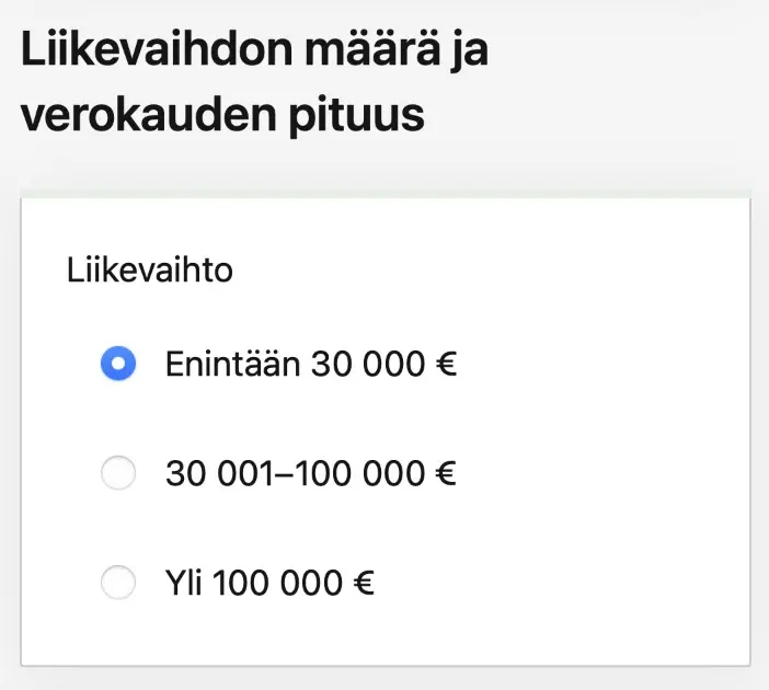 OmaVero-näkymä liikevaihdon arvioimisesta