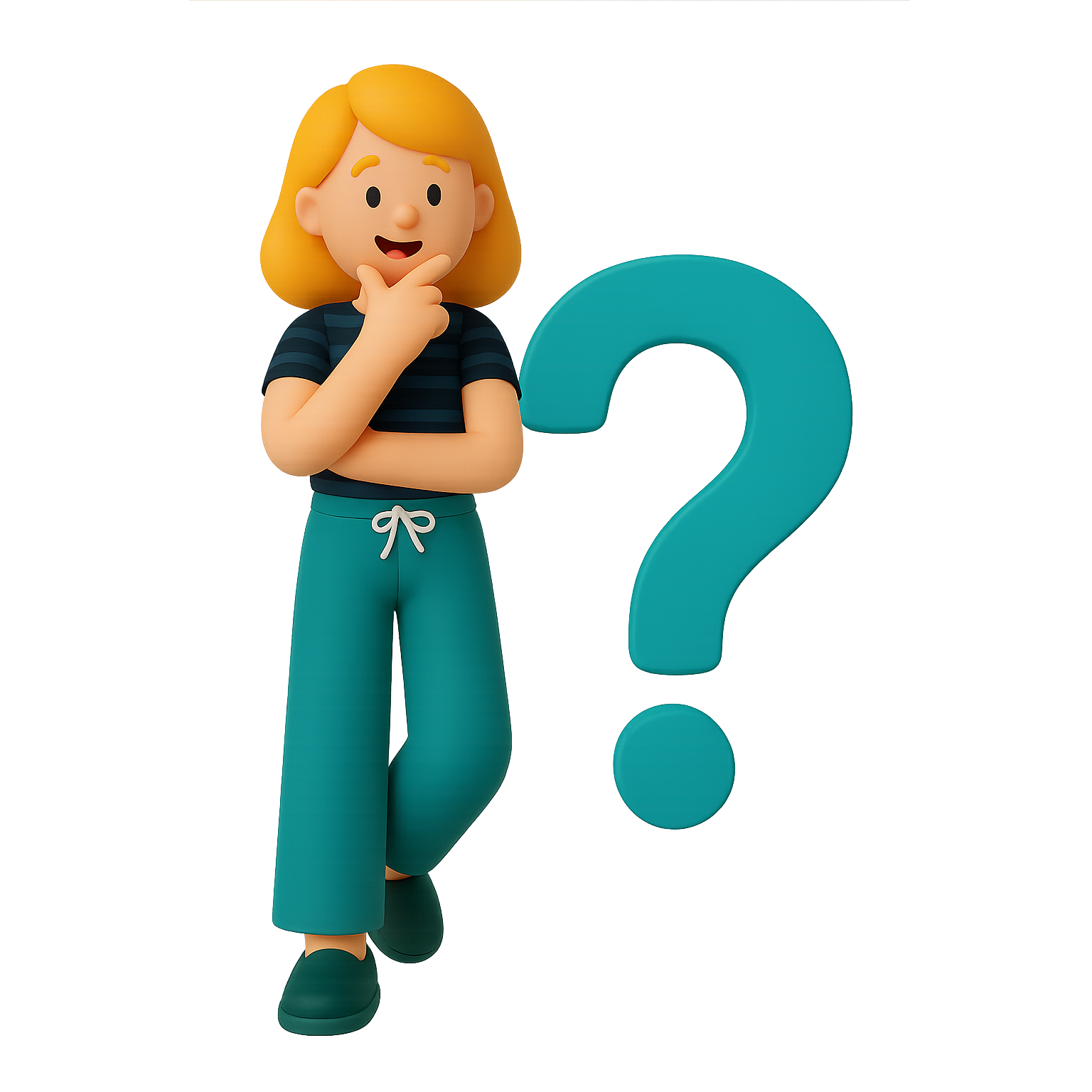 Woman holding an oversized question mark